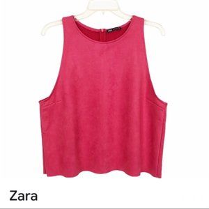 Zara Pink Faux Suede Tall Crop Top Size Large